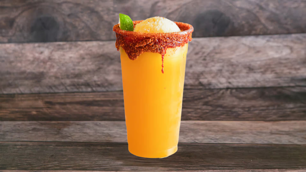 Fresh water infused with tropical fruits and typically includes a scoop of creamy vanilla ice cream, creating a delightful blend of flavors and textures.