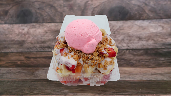 Fresh fruit served with creamy yogurt and nuts. Best enjoyed with a scoop of ice cream!