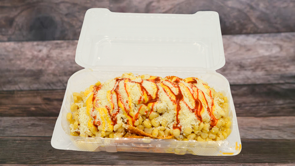 TOSTIESQUITE IS A MEXICAN STREET SNACK MADE WITH CRUNCHY TOSTITOS CHIPS TOPPED WITH CORN, MAYO, COTIJA CHEESE, BUTTER, LIME, AND CHILI POWDER.